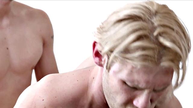 Athletic jock with tattoos takes a cumshot after a game of billiards and ass-licking