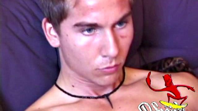 Young amateur Brock strips down in a porn video and strokes his hard cock, edging himself until he explodes an amazing cum load onto his face and chest.