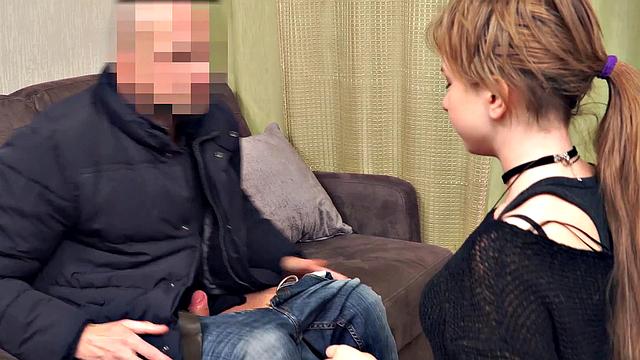 Attractive nymph takes care of debt collector's boner