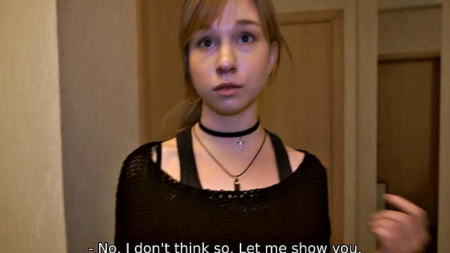 Attractive nymph takes care of debt collector's boner