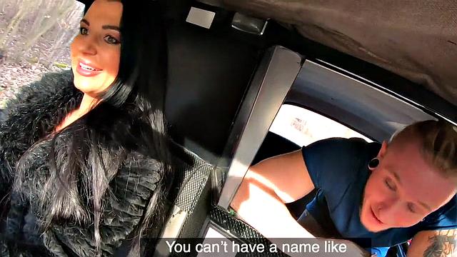 Pussybanged driving slut spoils client with her wet muff