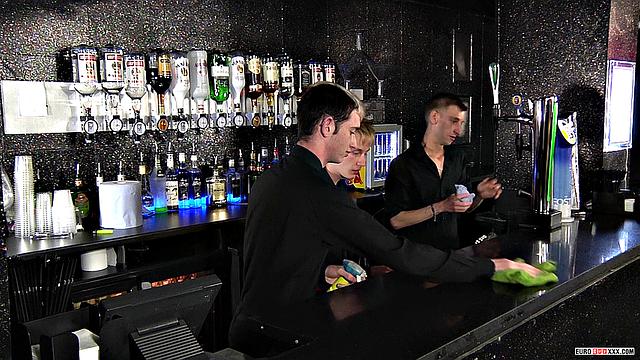 Corey, Jacob & Sky: Threesome Action on the Bar Floor