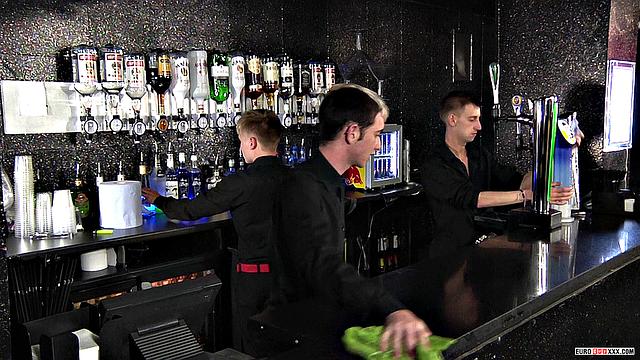 Corey, Jacob & Sky: Threesome Action on the Bar Floor