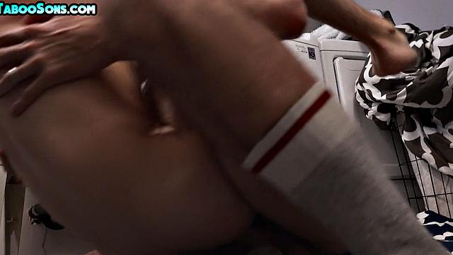 Stepdaddy bareback fucks petite stepson in laundry room