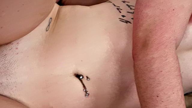 Eva, the blonde with small tits, gets fucked doggystyle in thong and piercing