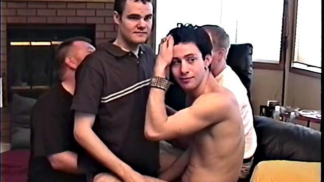 Auntie Bob has four boys hanging out at his place when someone suggests they make a homemade video of them having an oral orgy. Pretty soon, clothes are stripping off and dicks are getting sucked.