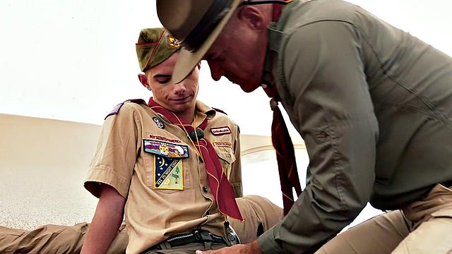 21yo twink scout smashed outdoors by DILF tent