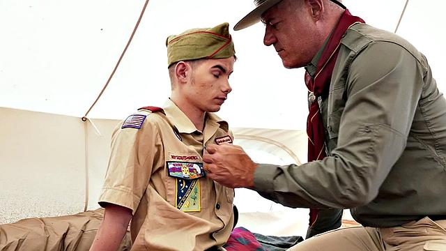 21yo twink scout smashed outdoors by DILF tent