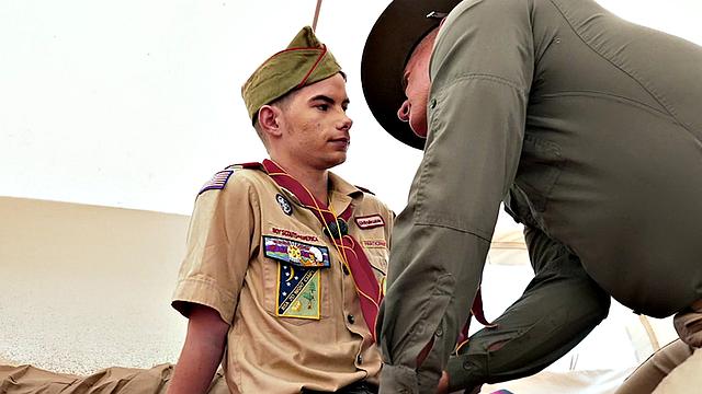 21yo twink scout smashed outdoors by DILF tent