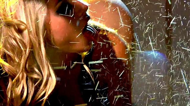 Busty glamcore babe masturbating under shower