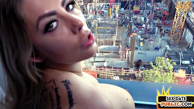 Public German MILF with tattooed body fucked in hotel