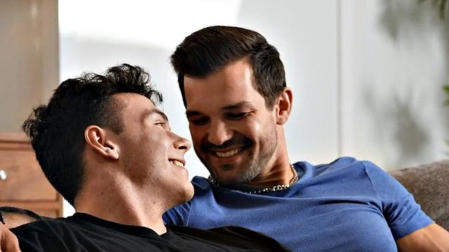 Jock fucks BF's ass in doggystyle on the sofa