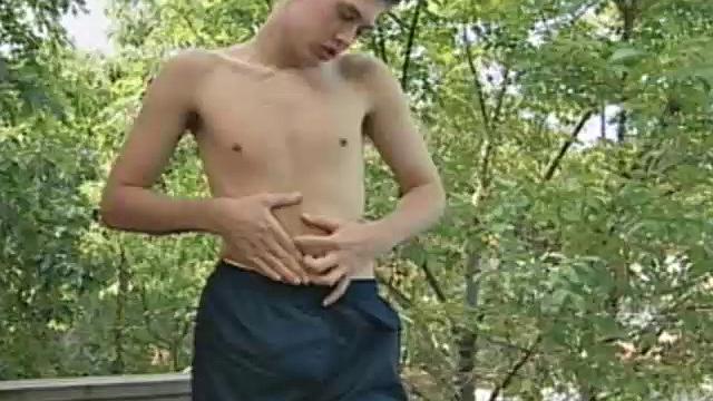 On a warm summer day, 20 year old Carrigan steps out onto the deck and starts caressing himself. The young man then moves to the bedroom, and continues in front of a full-length mirror.