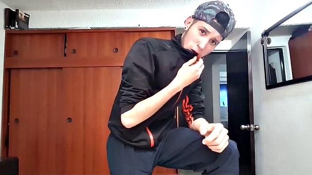 This skinny and smooth Latino calls himself Pervert Boy, and he's back with another solo for us to enjoy. After stripping to his underwear, he pushes them down enough to release his uncut cock and starts working up a stiff one.