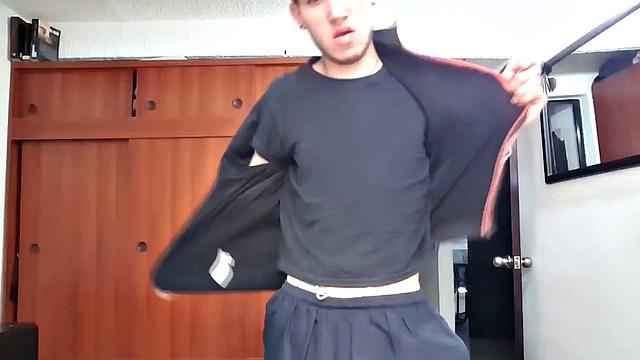 This skinny and smooth Latino calls himself Pervert Boy, and he's back with another solo for us to enjoy. After stripping to his underwear, he pushes them down enough to release his uncut cock and starts working up a stiff one.