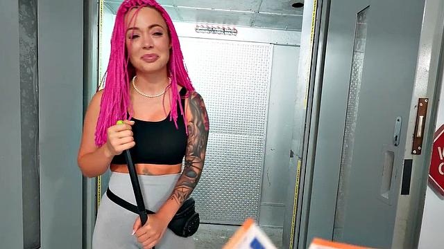 POV inked housekeeper spreading for her new boss