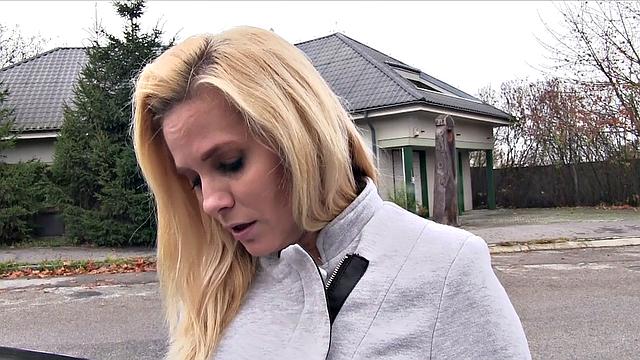 Blonde MILF desperate for work fucks outdoors for a hot fuck and a ride