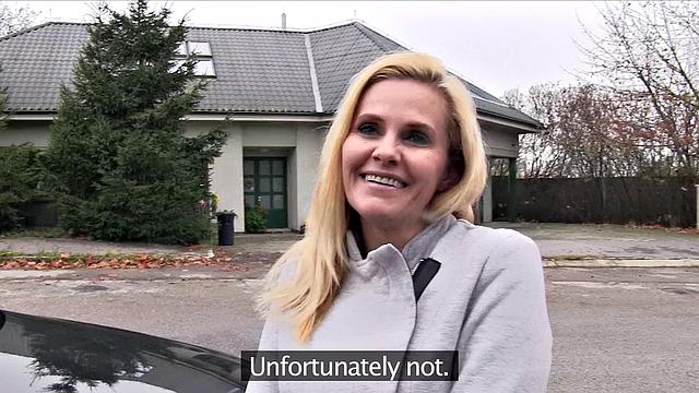 Blonde MILF desperate for work fucks outdoors for a hot fuck and a ride