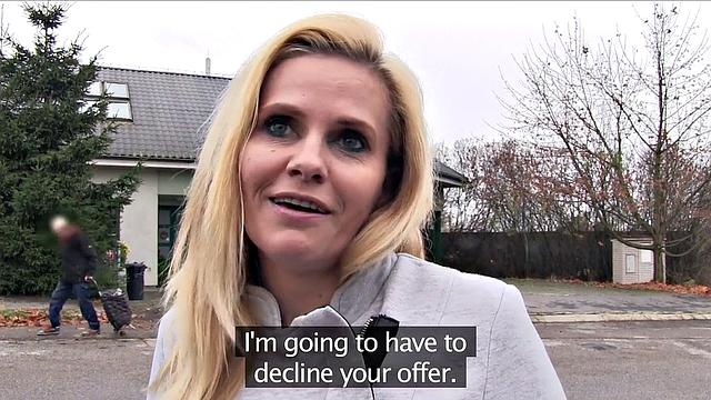 Blonde MILF desperate for work fucks outdoors for a hot fuck and a ride