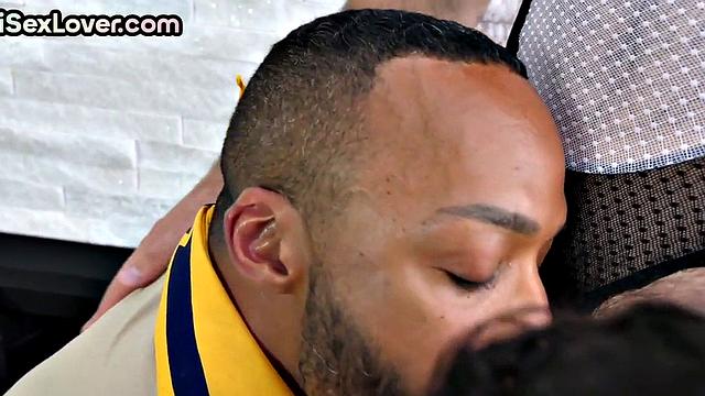 Cosplay babe rides black cock in IR threesome