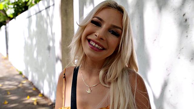 Blonde Latina Carmen gets her pussy fingered and fucked in reverse cowgirl and handjob action