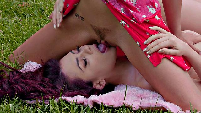 Watch these wild flowers cuties get down and dirty in a steamy outdoor fuckfest