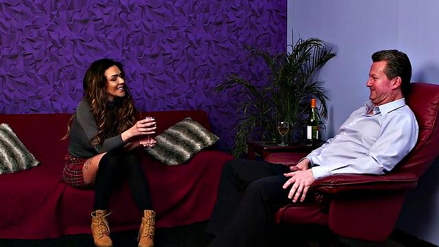 Voyeur femdom busty British MILF teases guy who jerks cock