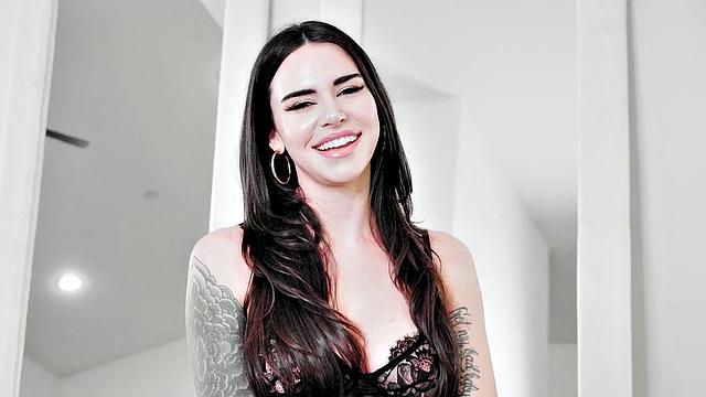 Alternative babe deepthroating cock in POV