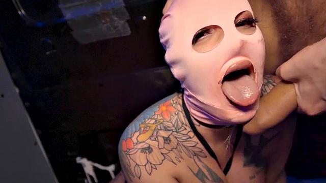 Sinner big-titted masked slut riding dick in cowgirl