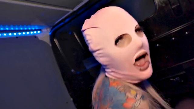 Sinner big-titted masked slut riding dick in cowgirl