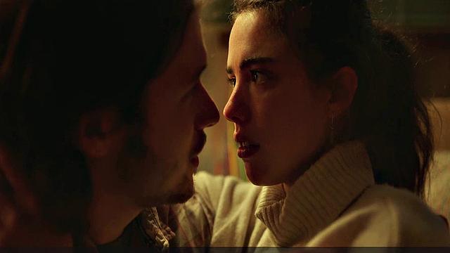 Brunette bombshell Margaret Qualley enjoys outdoor kissing and topless sex in smiley indoor video