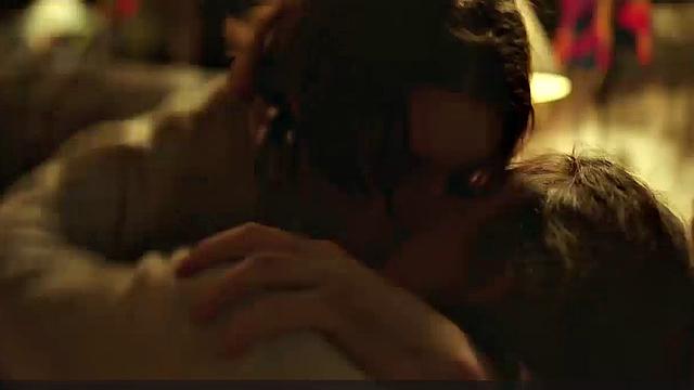 Brunette bombshell Margaret Qualley enjoys outdoor kissing and topless sex in smiley indoor video