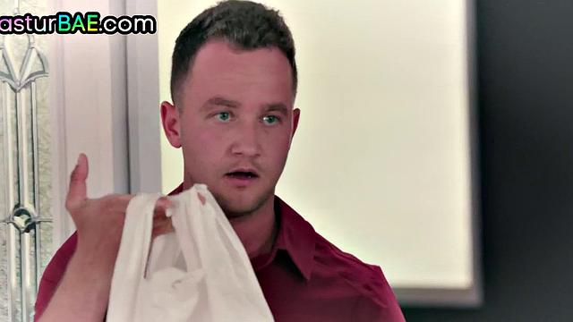 Big-titted MILF caught masturbating, doggystyled by pizza guy