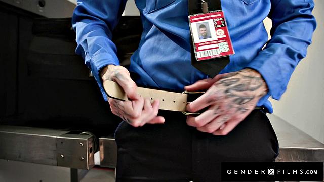 Lonely Trans Flight Attendant Drilled By Tatted Guard