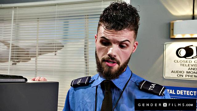 Lonely Trans Flight Attendant Drilled By Tatted Guard