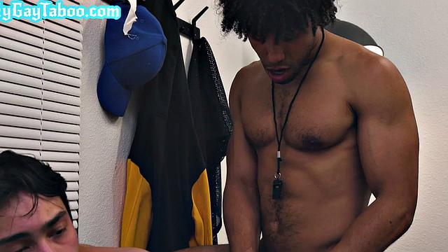 Asian stepbrother enjoys bareback sex in office with stud