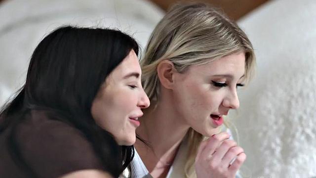 Lez bitches enjoy making pussies wet in threesome sex