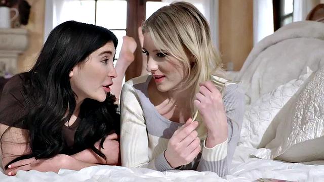 Lez bitches enjoy making pussies wet in threesome sex