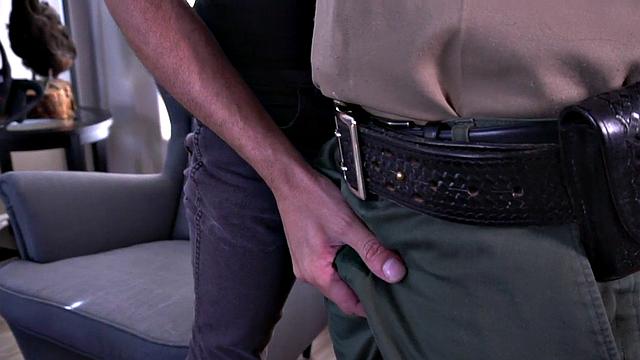 Ripped cop barebacking magician in erotic couple