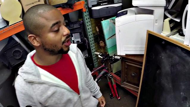Black gay pawn fucked by pawnshop owners in stockroom 3some