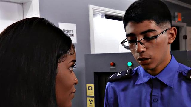 Big ebony bouncing on coworker's BBC