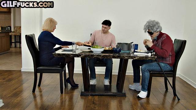 Horny lingerie granny gets drilled