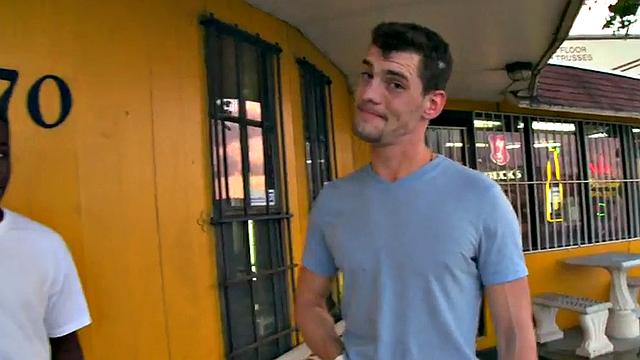 Ebony bottom stud fucked by white top for cash outdoors