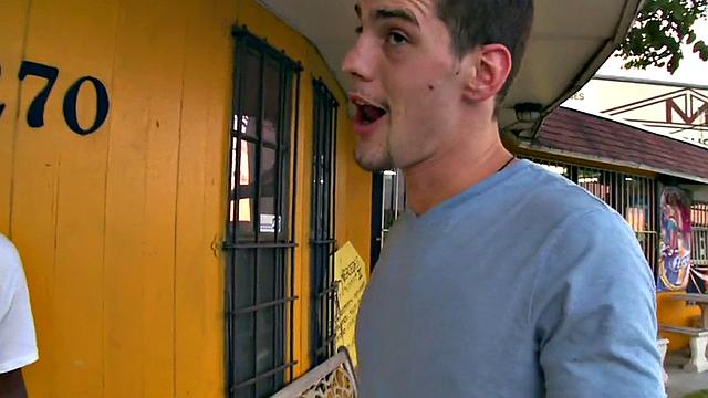 Ebony bottom stud fucked by white top for cash outdoors