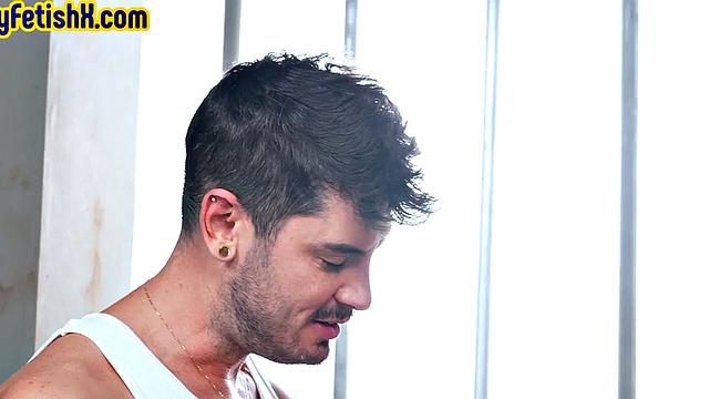 Fisting jock in jail fists roommate's asshole after BJ