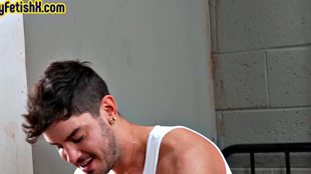 Fisting jock in jail fists roommate's asshole after BJ