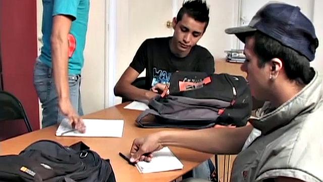 Young Latinos Omar, Alexander, and Rodrigo are in a study session, when they decide to take a break and watch some gay porn.
