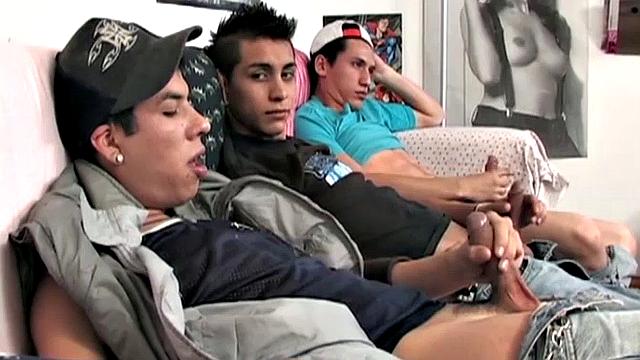 Young Latinos Omar, Alexander, and Rodrigo are in a study session, when they decide to take a break and watch some gay porn.