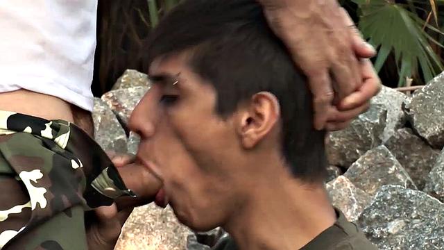 Army daddy Fucks Skinny Twink Outdoors Until Rich Load