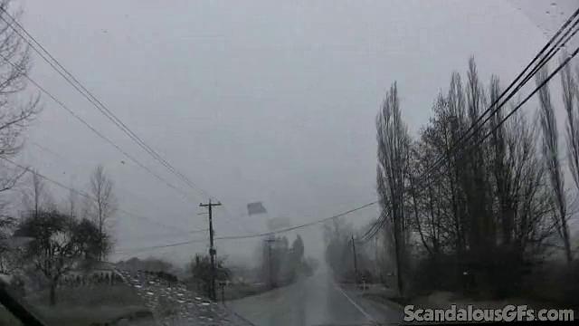 A amateur GF tease her pussy in the car while wearing glasses